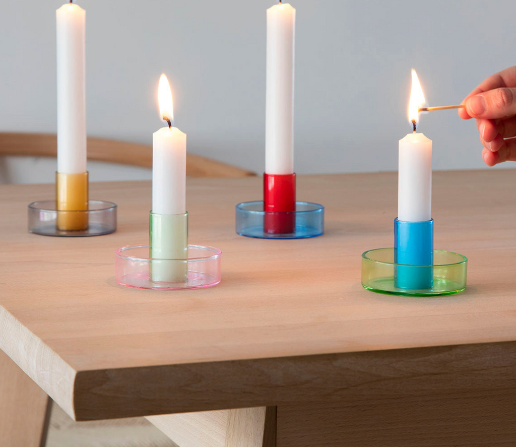 Duo Colour Glass candle holder green and blue
