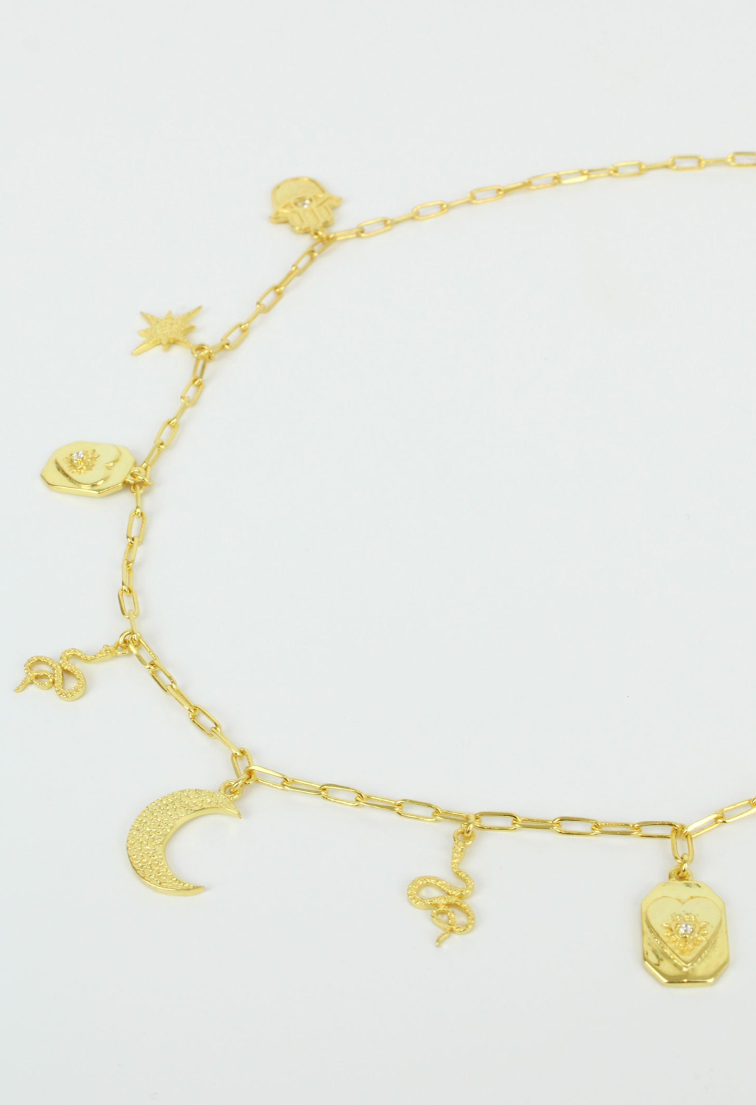 Gold crystal charm necklace