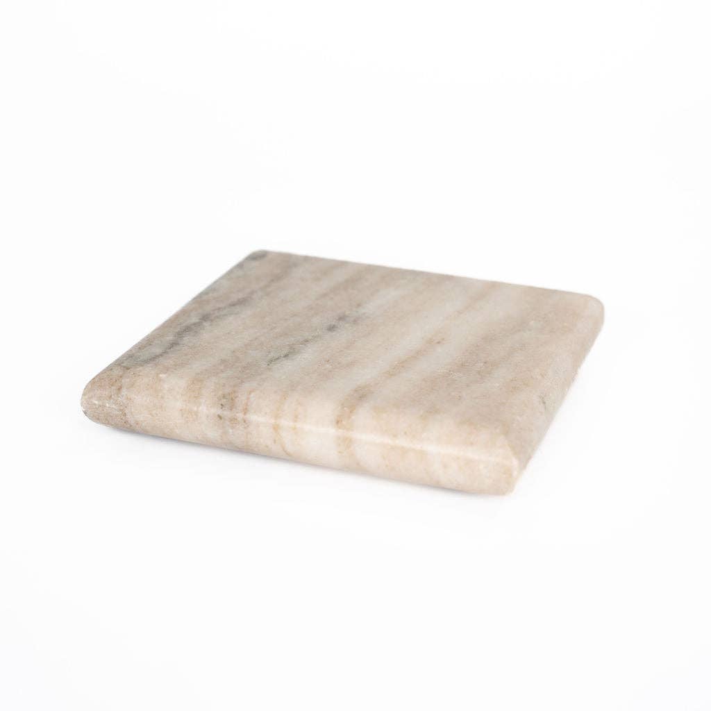 Aydin, Square Brown Marble Coasters, Set of 4