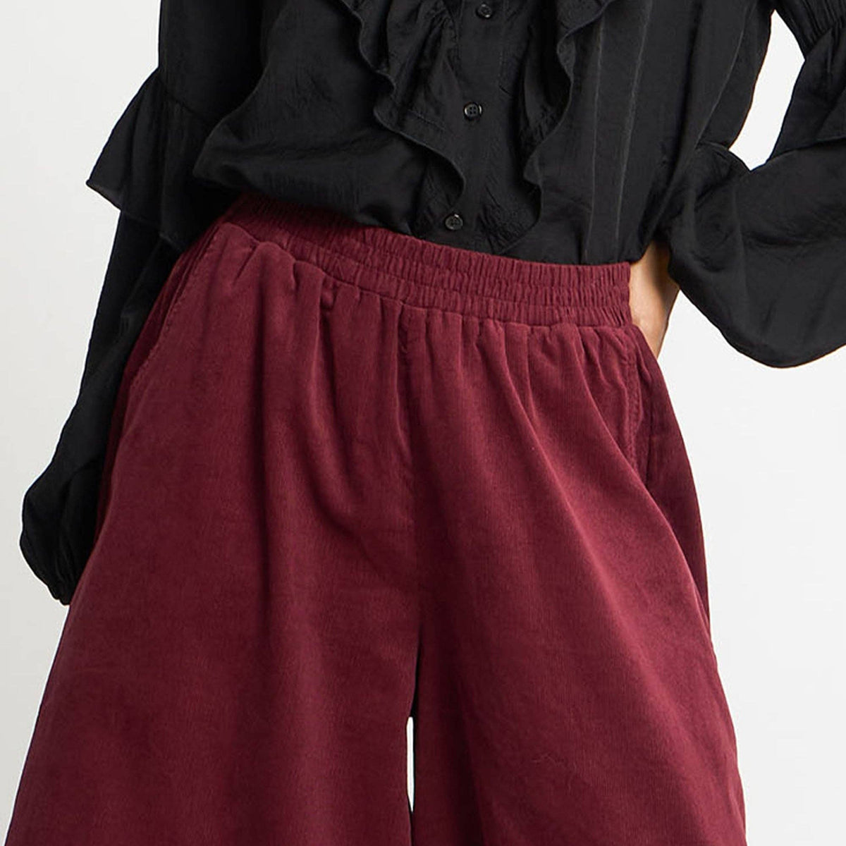Cord Wide Leg Culottes in Berry