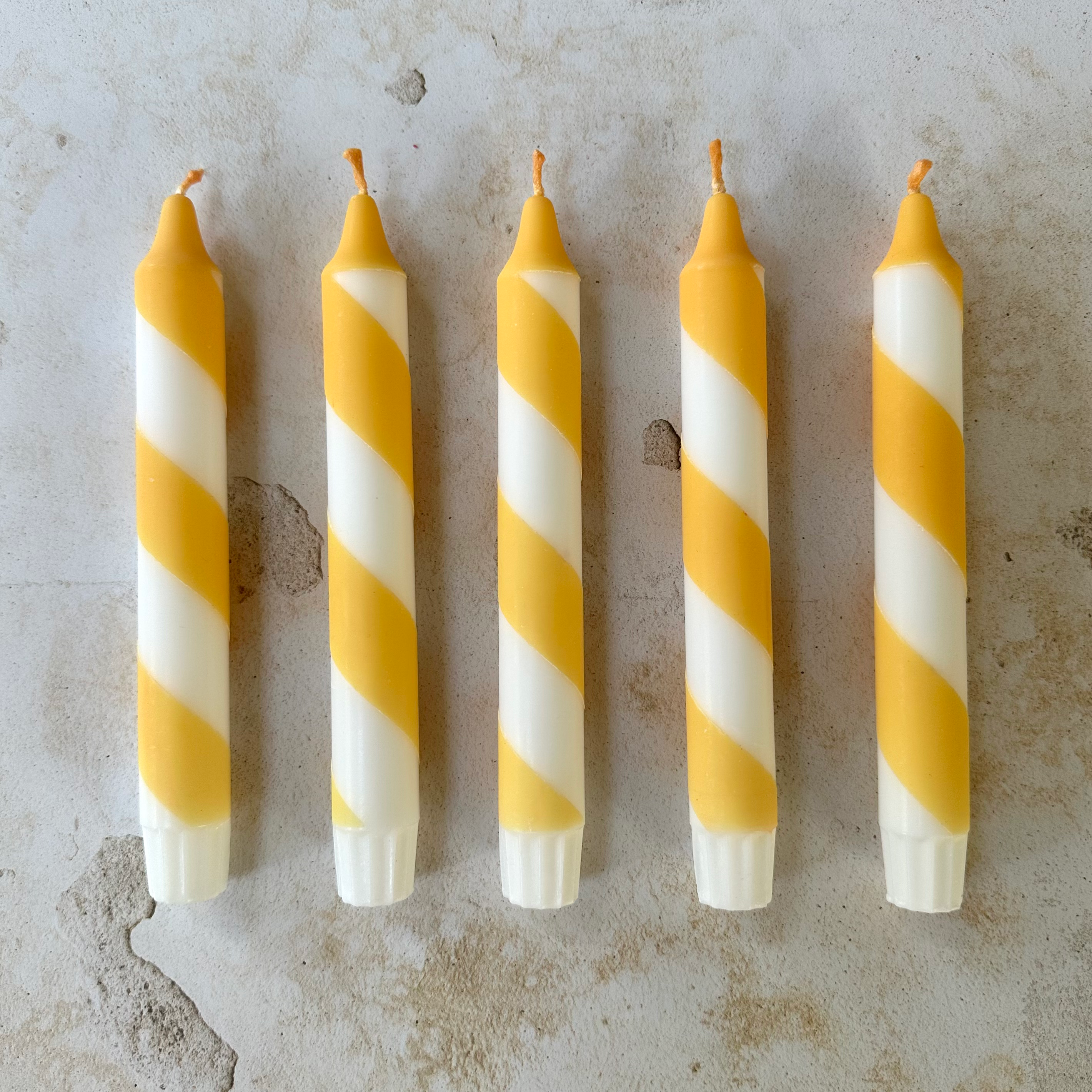 Butter Yellow & White Candy Cane Stripe Hand Dipped Candles 