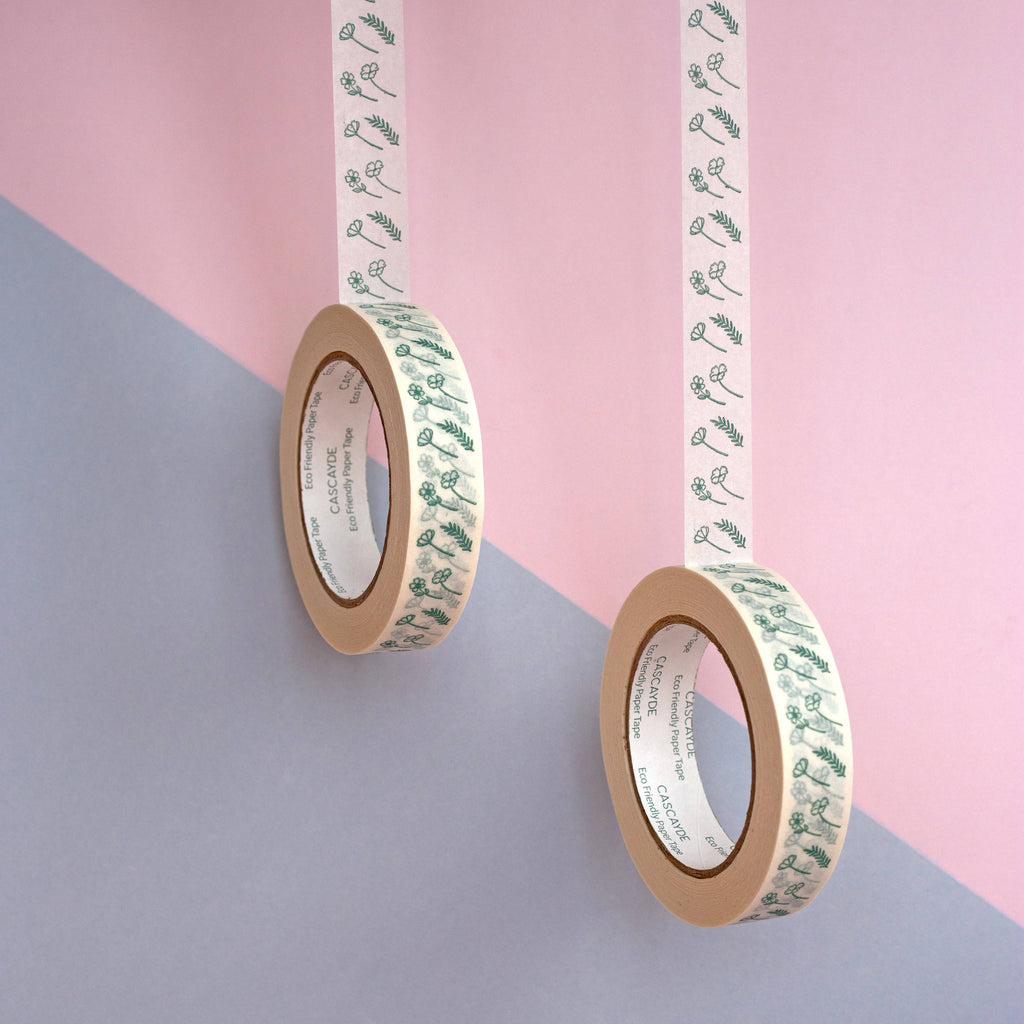 Green Floral Paper Tape 24mm - Eco Friendly Packing Tape