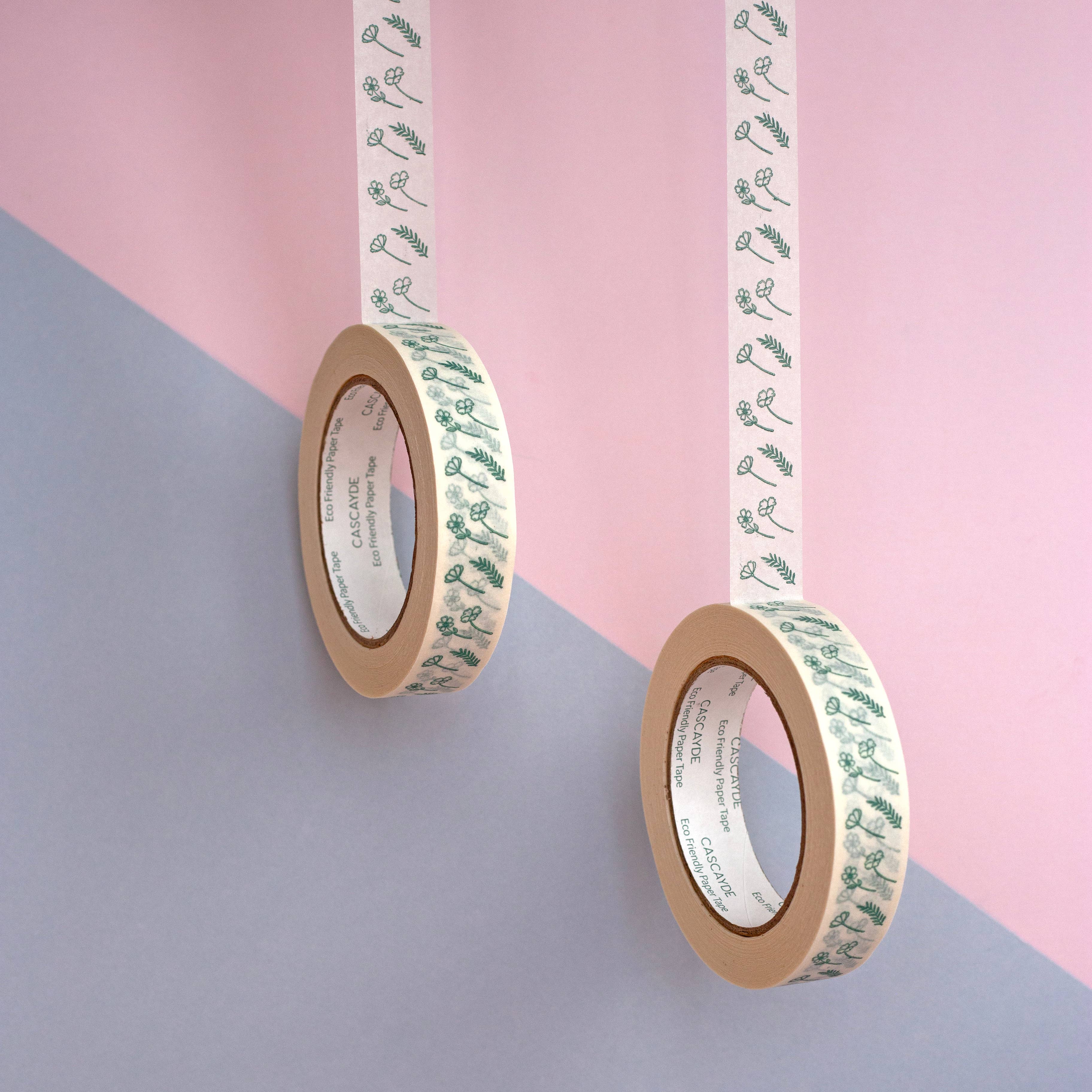 Green Floral Paper Tape 24mm - Eco Friendly Packing Tape
