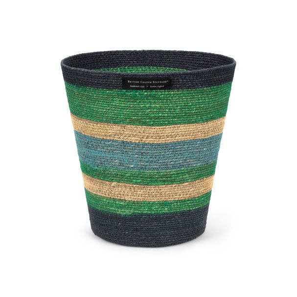 Seagrass Waste Paper Basket in Beryl & Midnight Blue