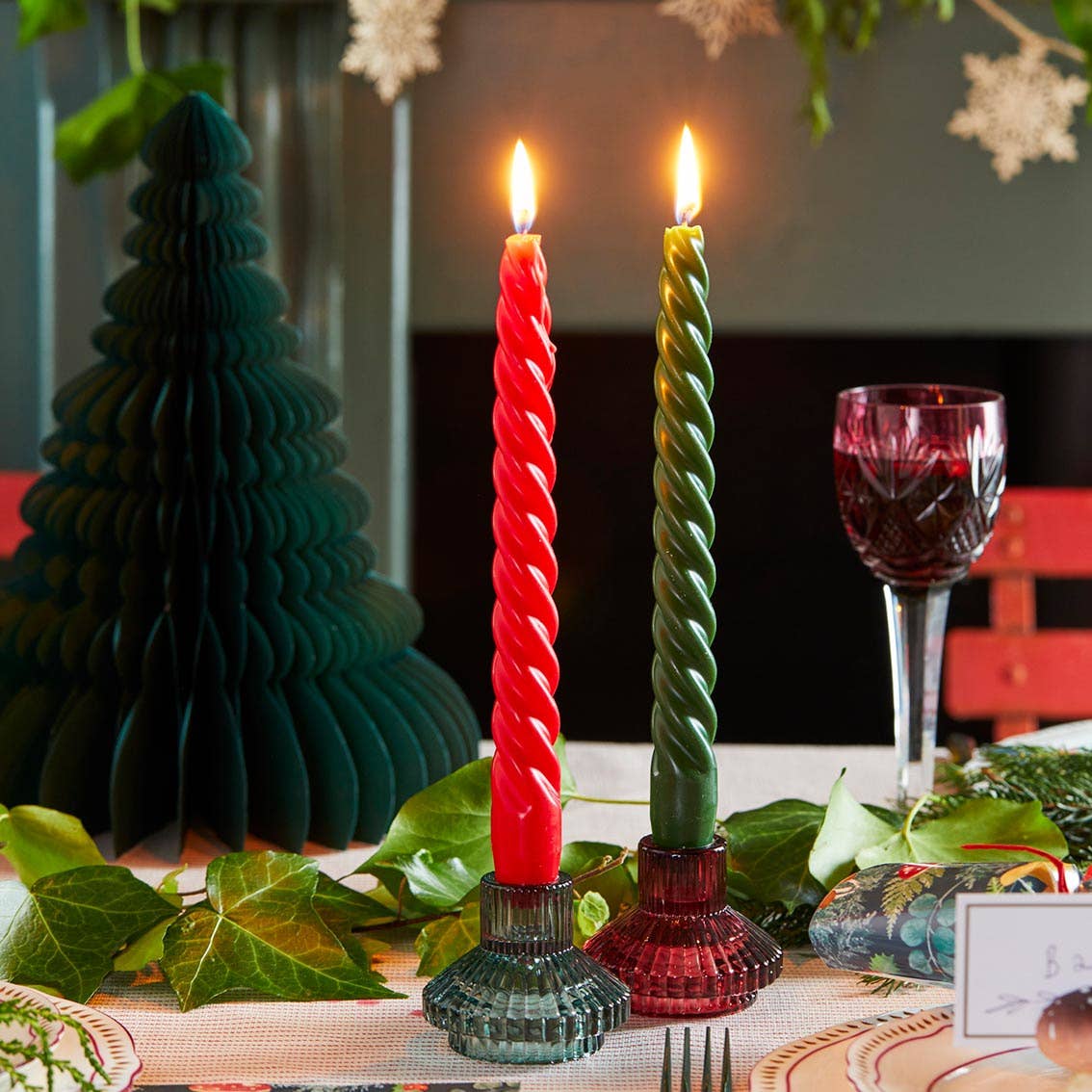 Small Burgundy Red Glass Candle Holder
