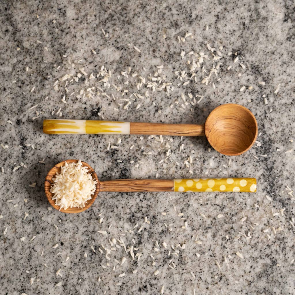 Olive Wood Batik Handled Sugar Spoon: Orange