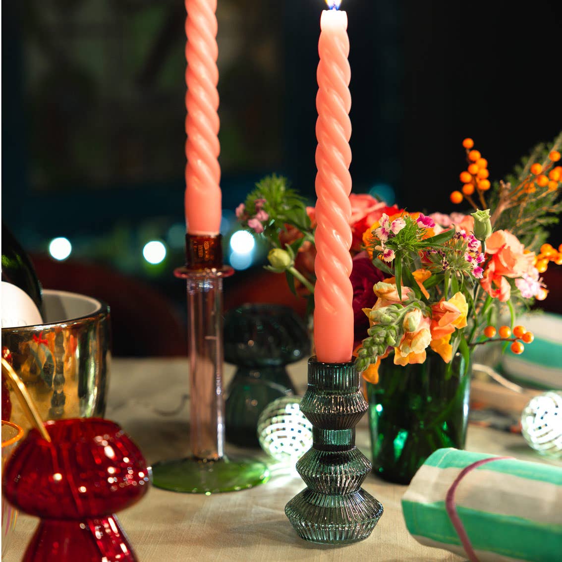 Sage Green Glass Candlestick Holder