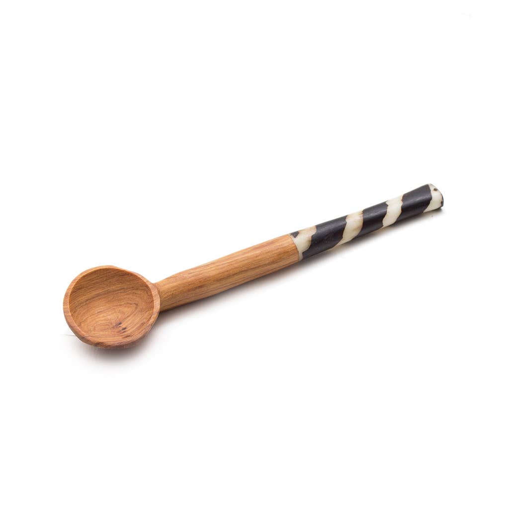 Olive Wood Batik Handled Sugar Spoon: Orange