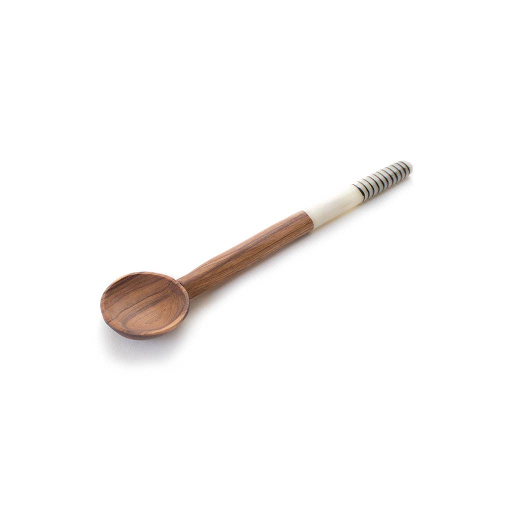 Olive Wood Batik Handled Sugar Spoon: Orange