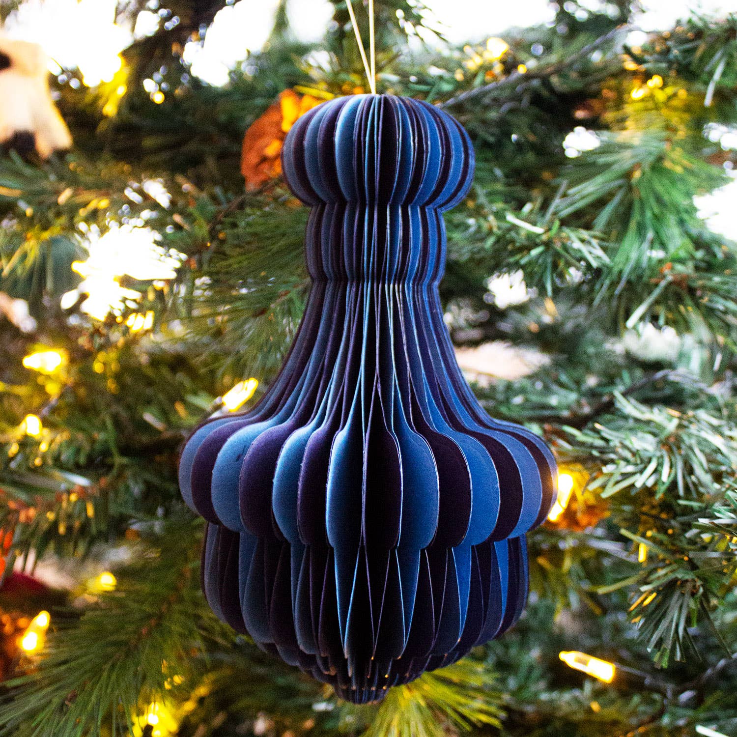 Indian Recycled Paper Fold-Away Bauble Decoration: Navy