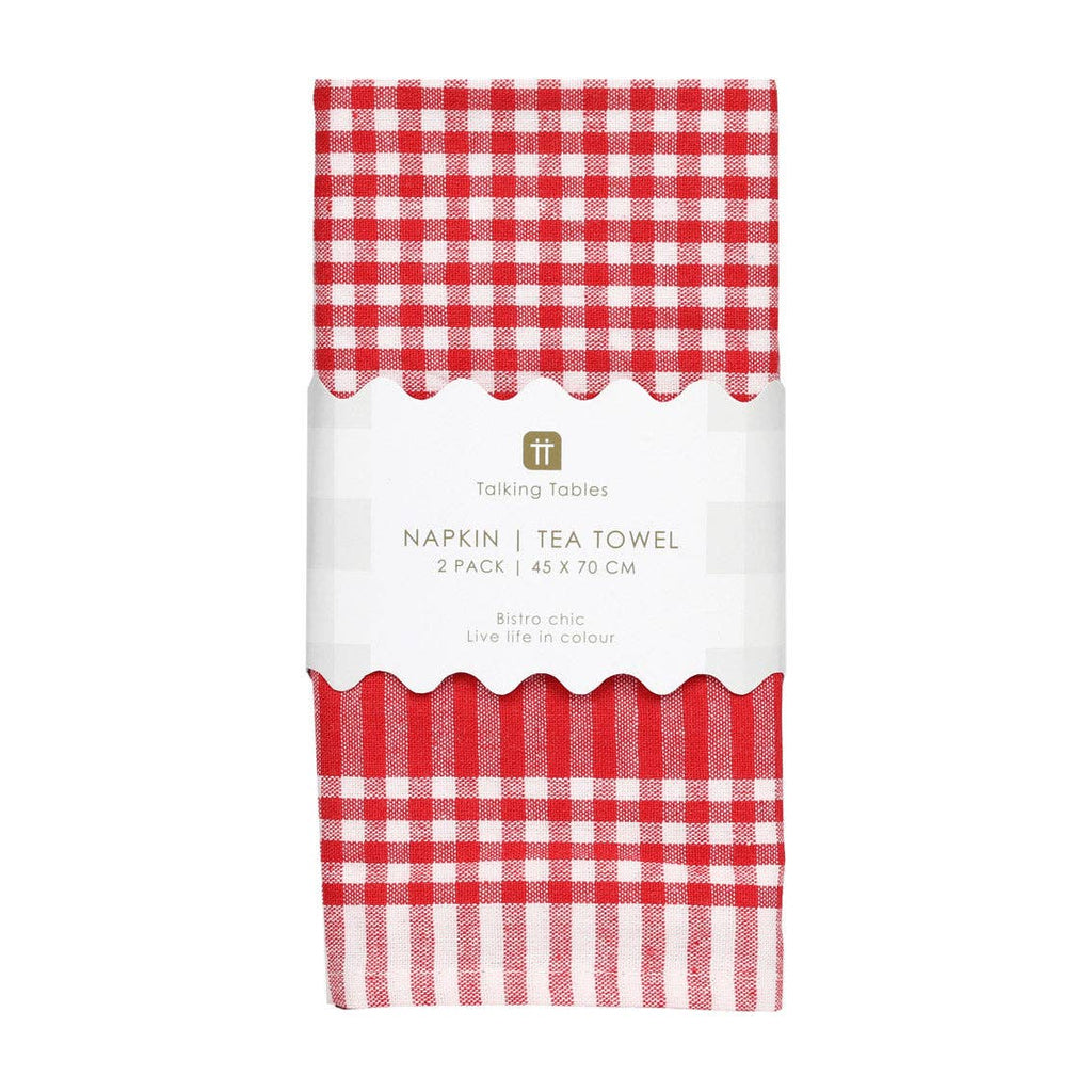 Red & White Fabric Gingham Napkins/Tea Towels