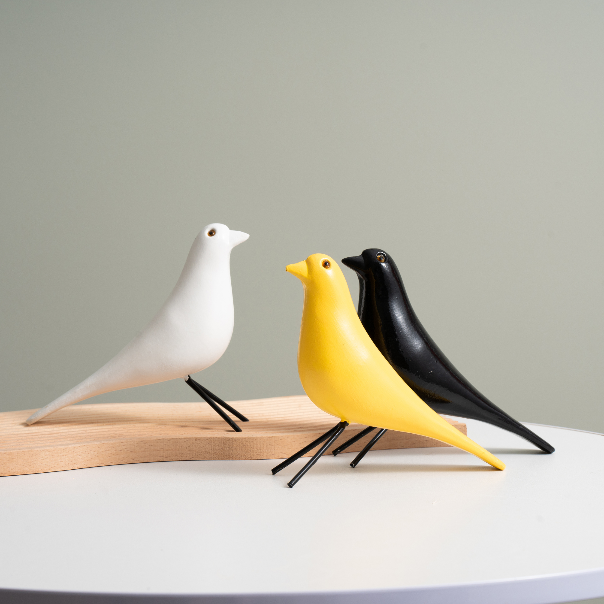 Wooden Minimalist Bird Ornaments: White