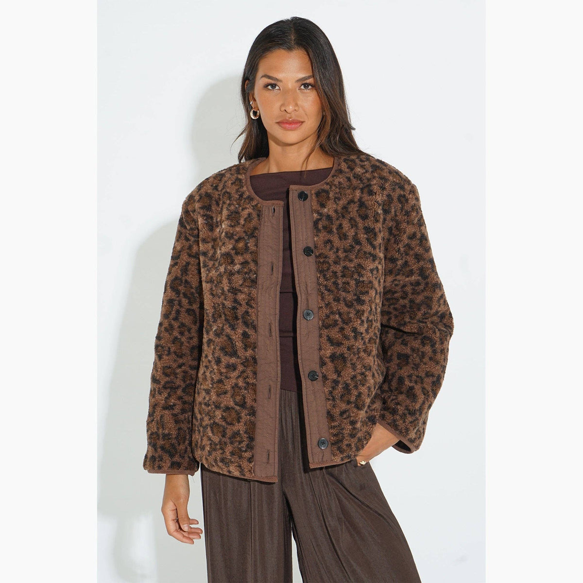 Leopard Print Reversible Jacket in Brown