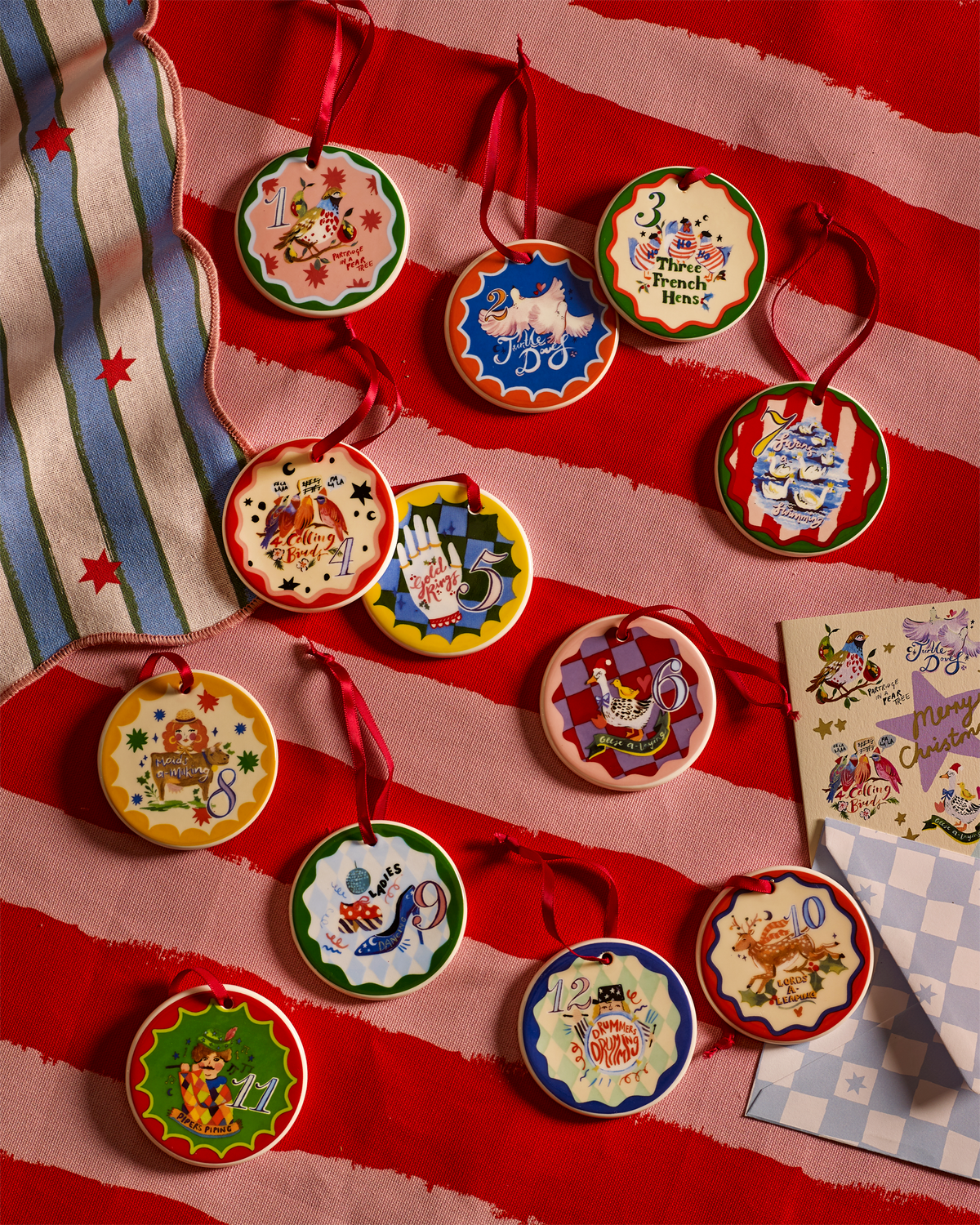 12 Days Of Christmas Ceramic Baubles - Set of 12