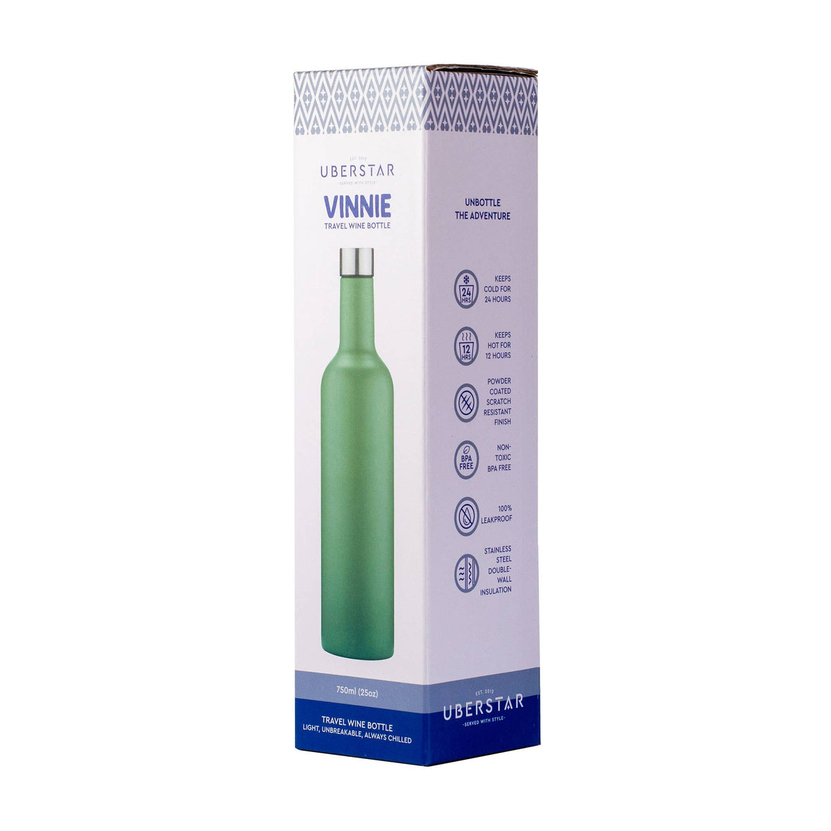 Double Wall Insulated Travel Wine Bottle - 750ml (25oz): White