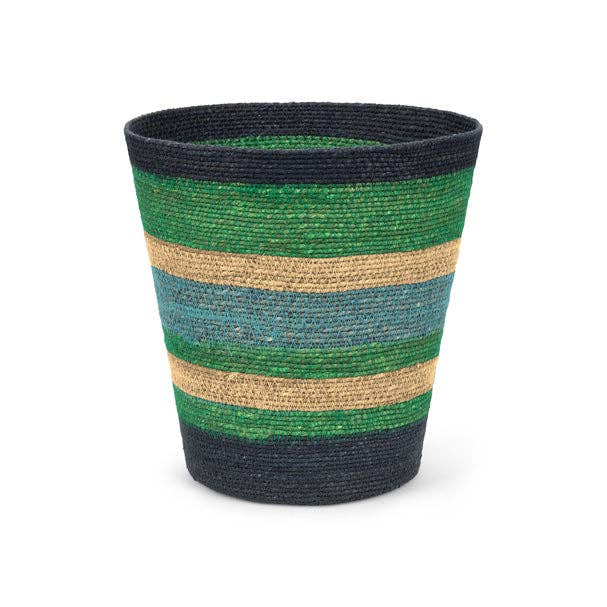 Seagrass Waste Paper Basket in Beryl & Midnight Blue