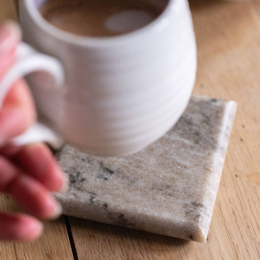 Aydin, Square Brown Marble Coasters, Set of 4