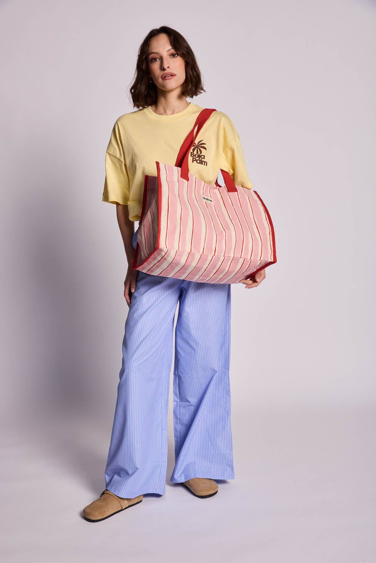 Claude striped tote bag in red and pink