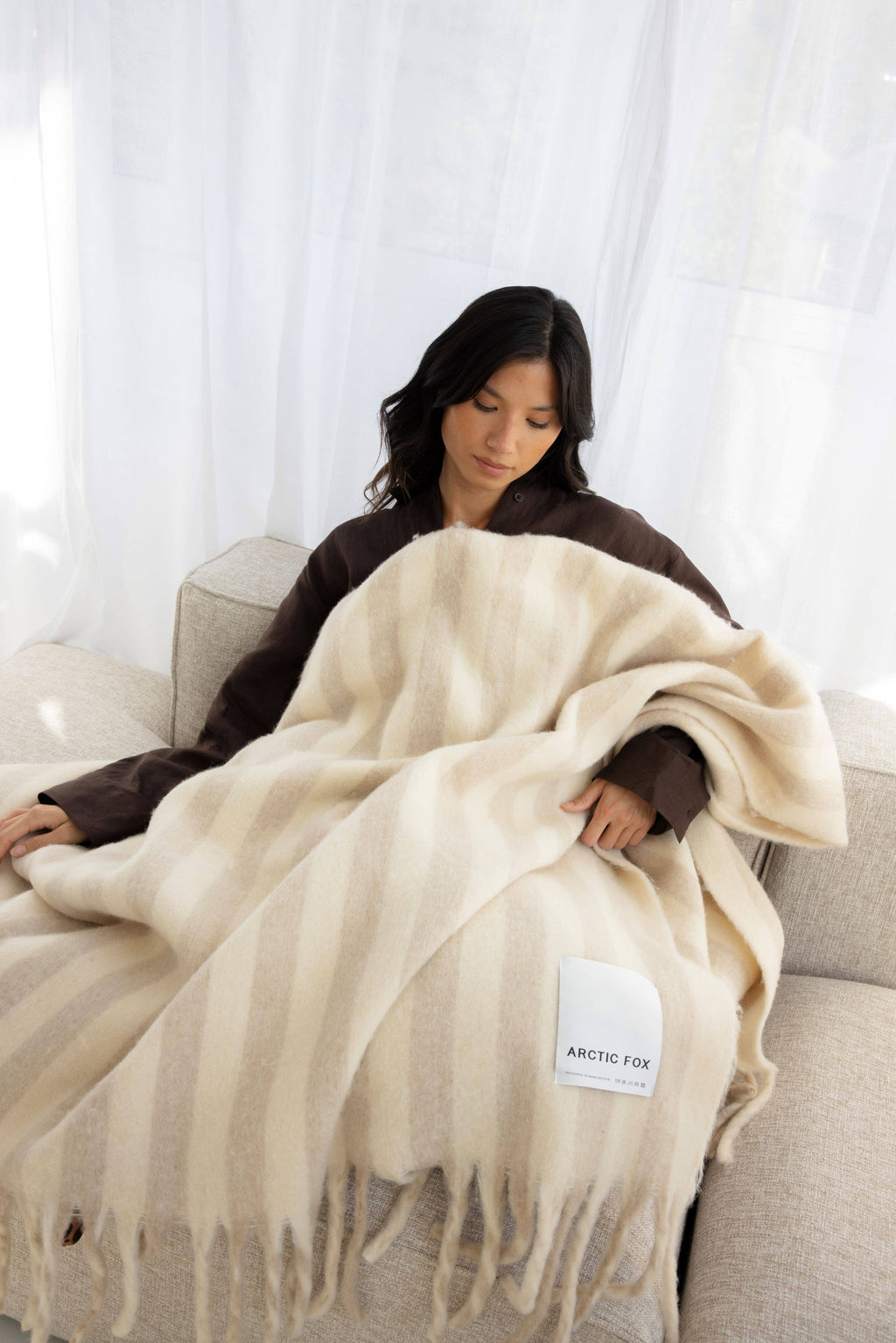 The Wool Stripe Throw - Pale Taupe Stripe - AW25