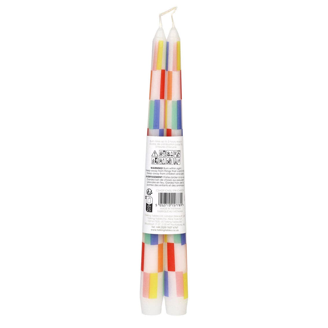 Multi Coloured Check Taper Dinner Candles