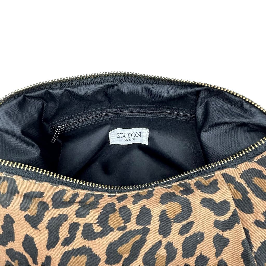 Cross Body Sling Bag - Brown Leopard Print - Large