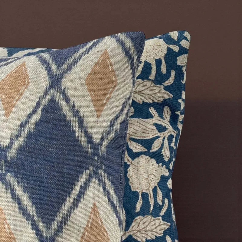 Diamonds Indigo & Ochre Cushion