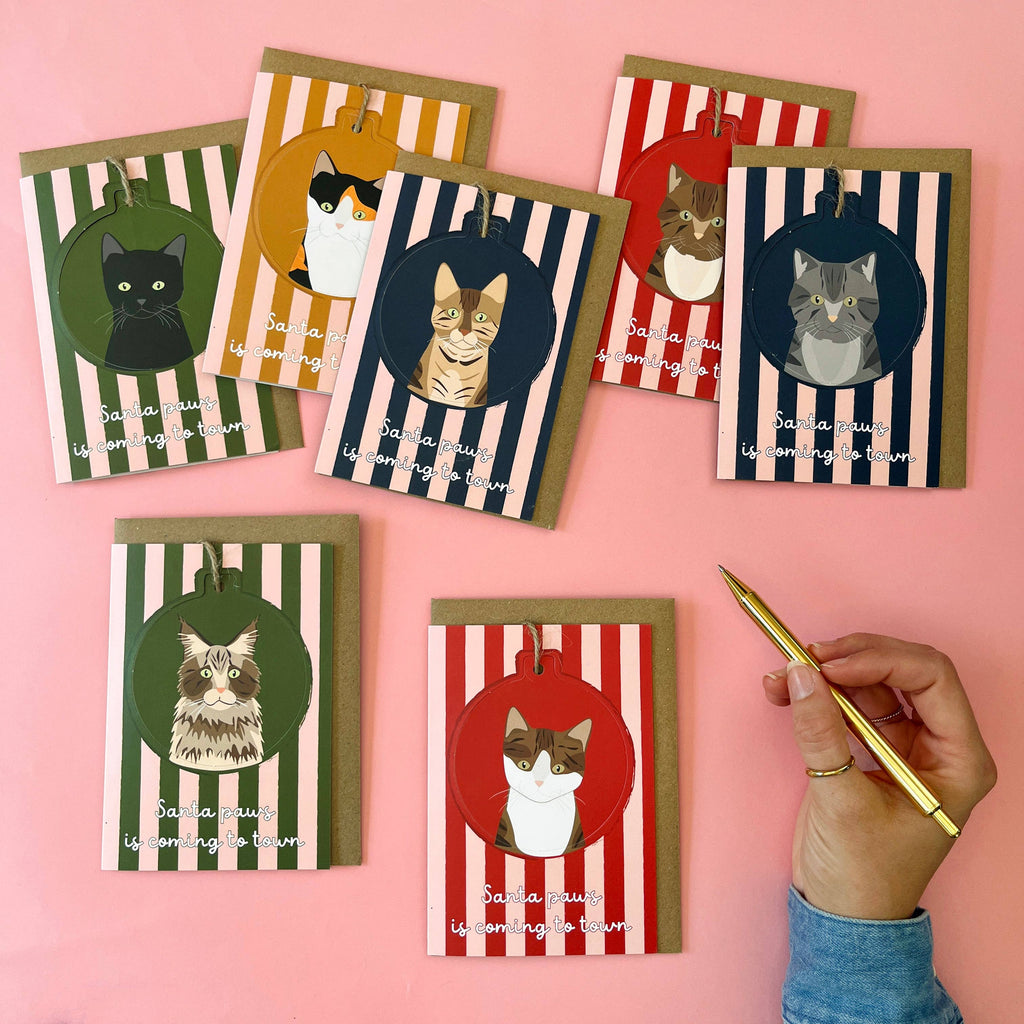 Cat Breed - Pop Out Christmas Bauble Cards : CALICO - YELLOW/PINK STRIPE