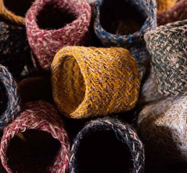 Jute Napkin Rings in Olive/Natural, Tied Set of 4