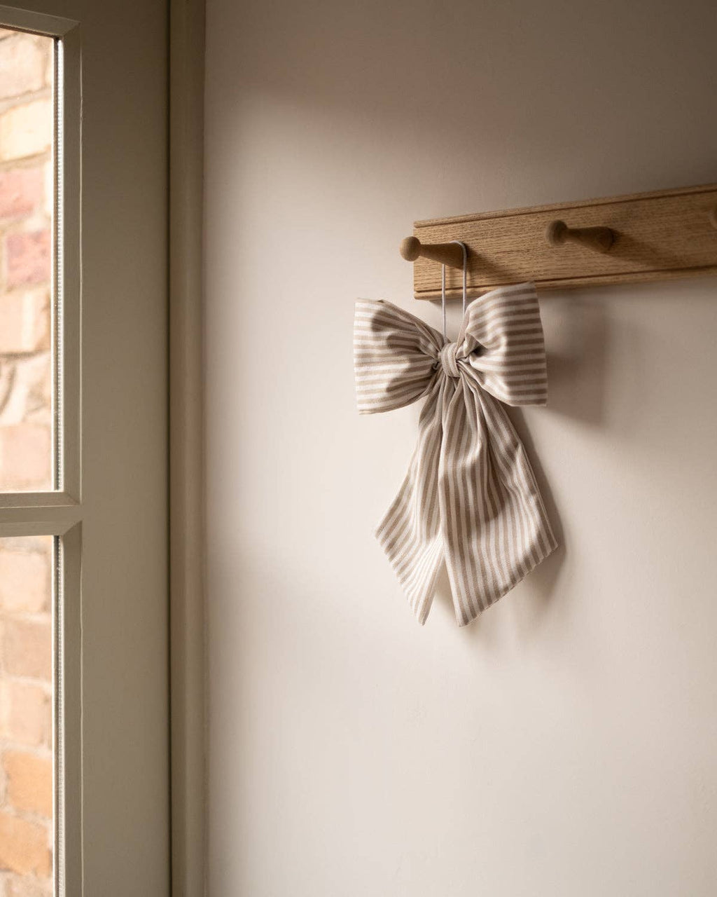 Beige and White Stripe  Hanging Bow