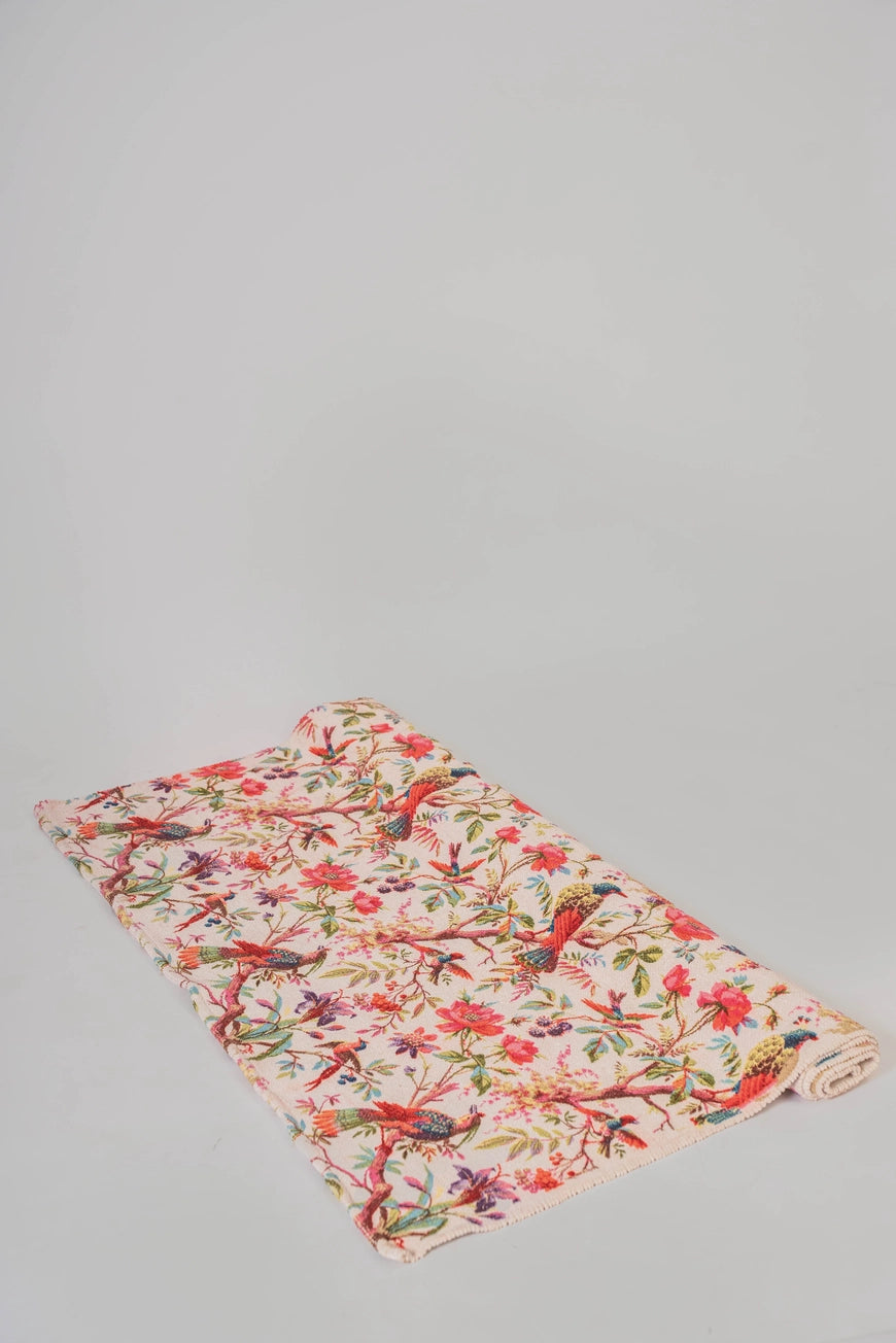 Ivory Birds & Bloom Cotton Velvet Rug