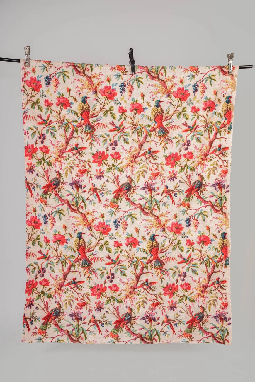 Ivory Birds & Bloom Cotton Velvet Rug