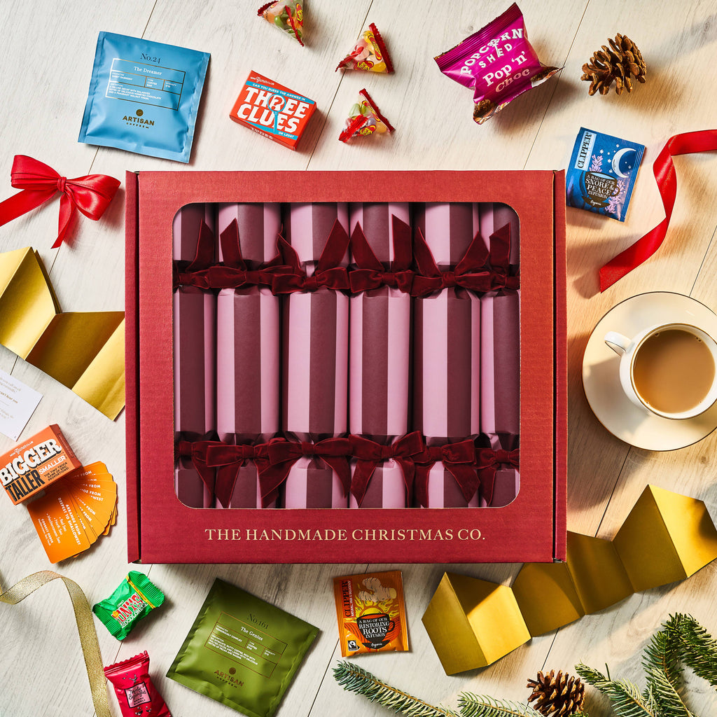 Crimson Blush - Handmade Luxury Christmas Crackers (6pcs): Festive Sweet Treats