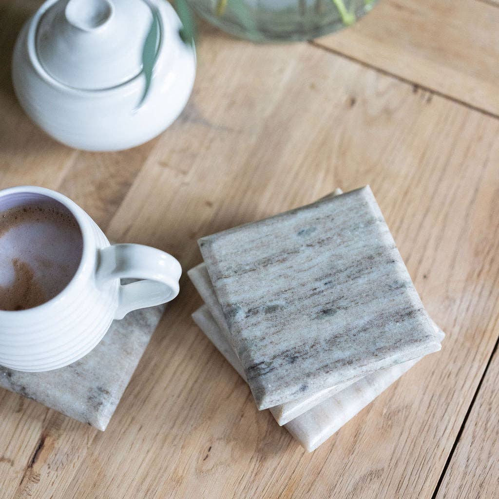Aydin, Square Brown Marble Coasters, Set of 4