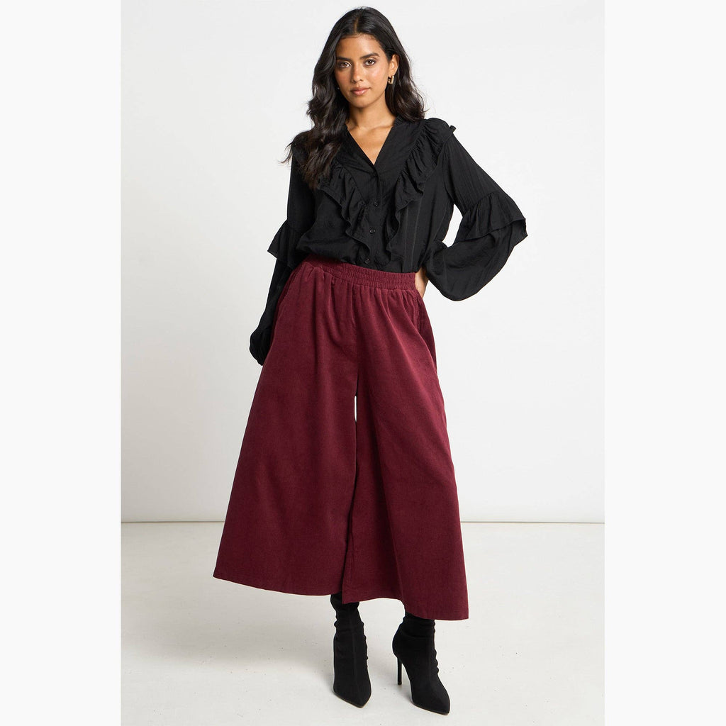 Cord Wide Leg Culottes in Berry