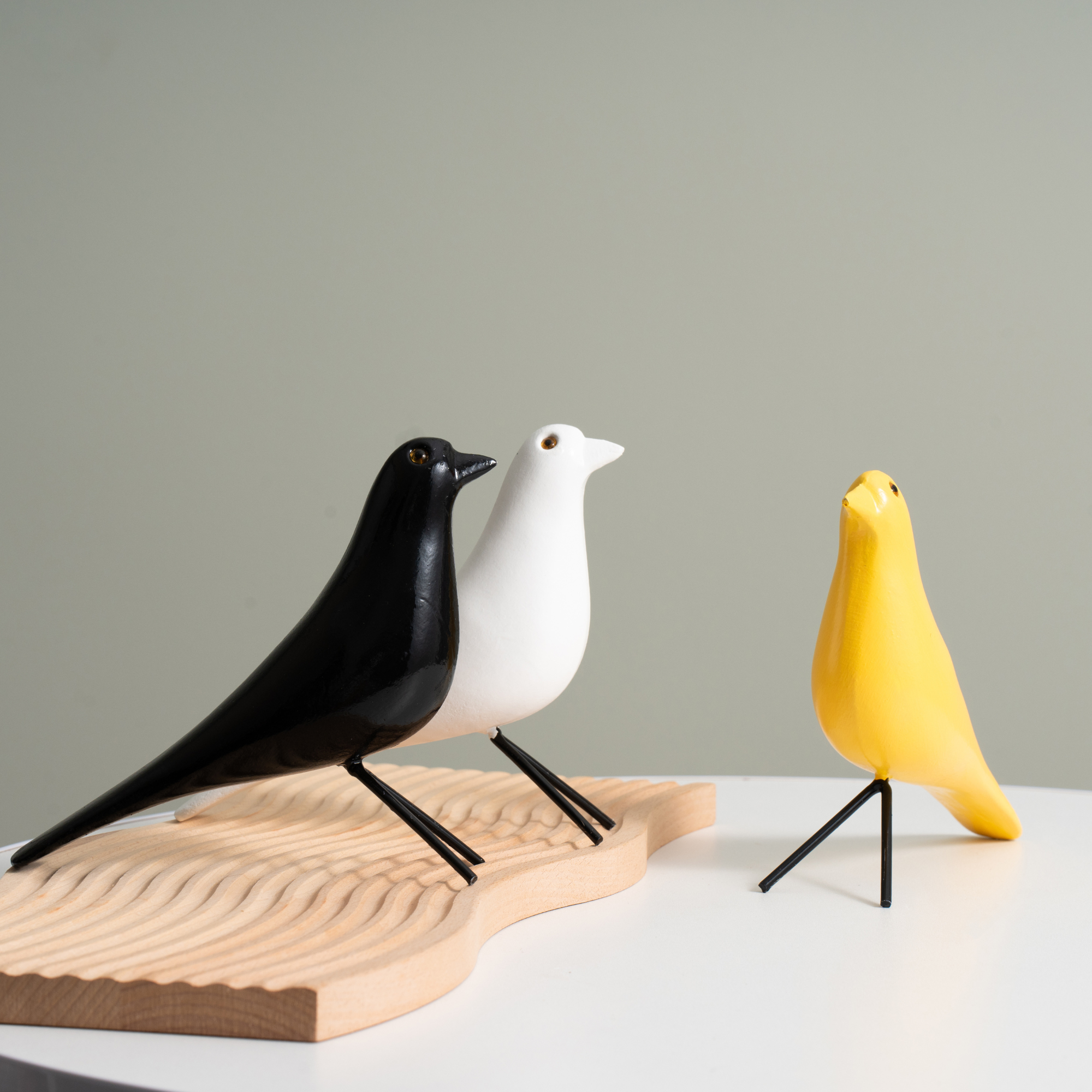 Wooden Minimalist Bird Ornaments: White