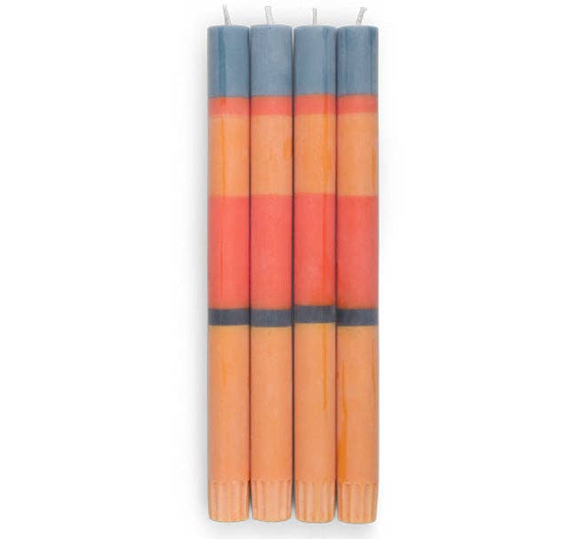 Striped Indigo, Orange, Saffron & Pompadour Eco Dinner Candles