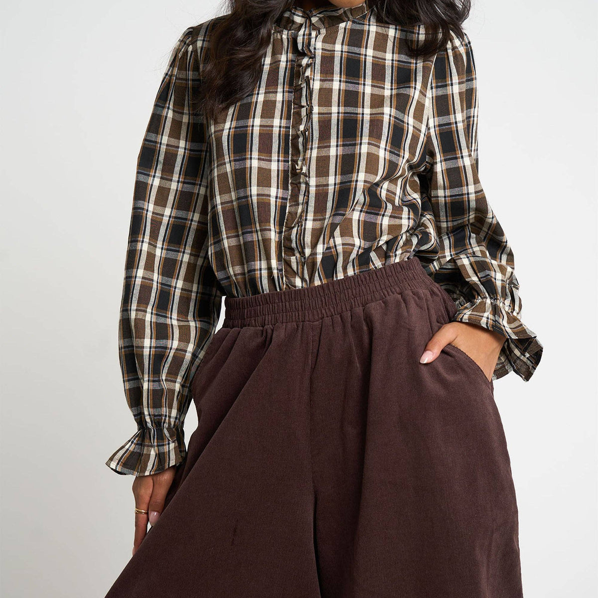 Cord Wide Leg Culottes in Brown