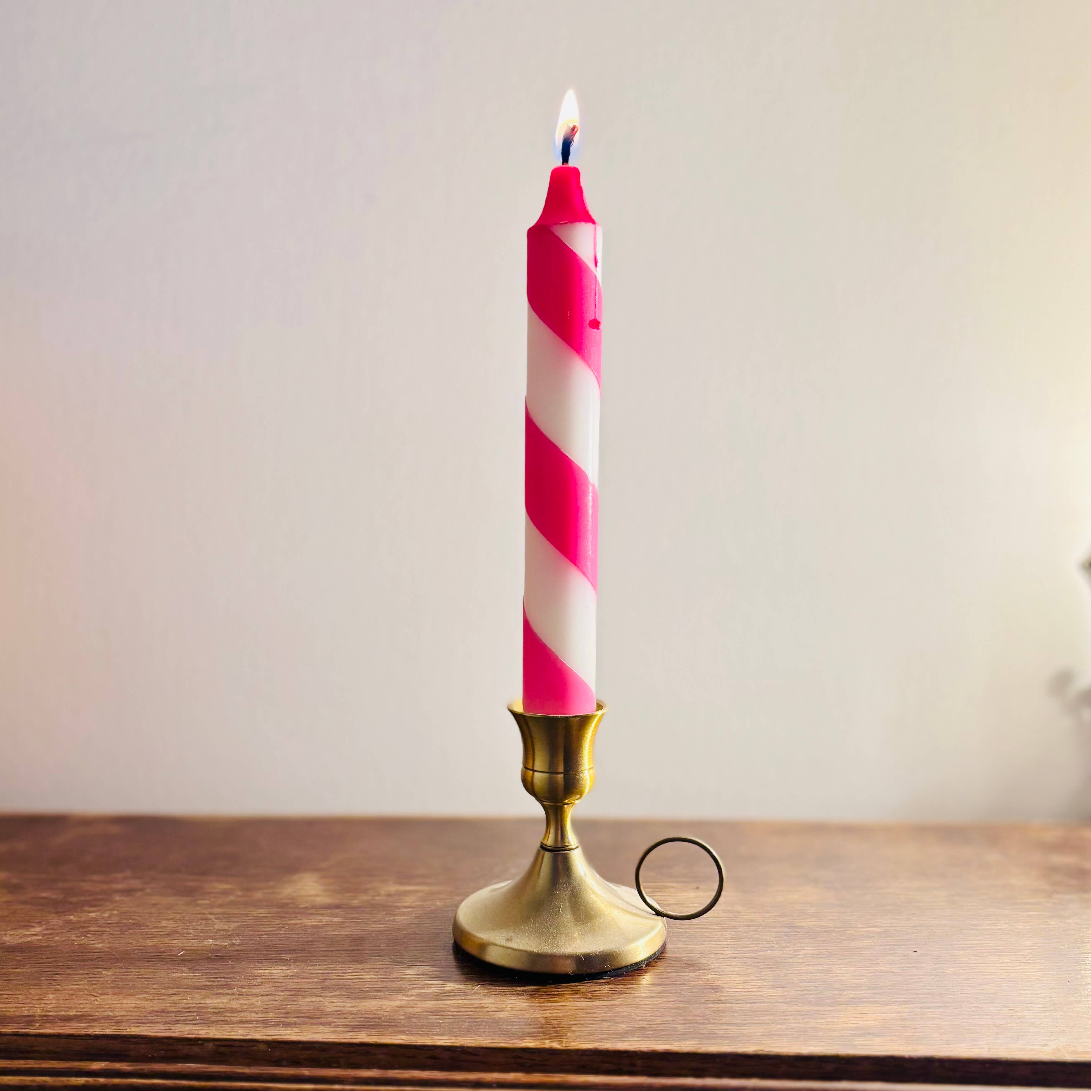 Pink & White Candy Cane Stripe Hand Dipped Candles 