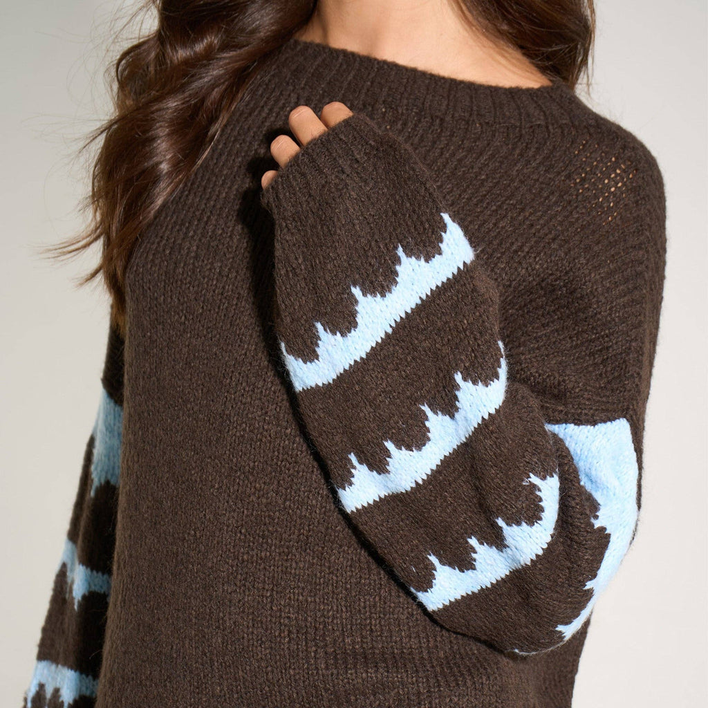 Striped Sleeve Italian Wool Blend Jumper in Brown/Blue: One Size