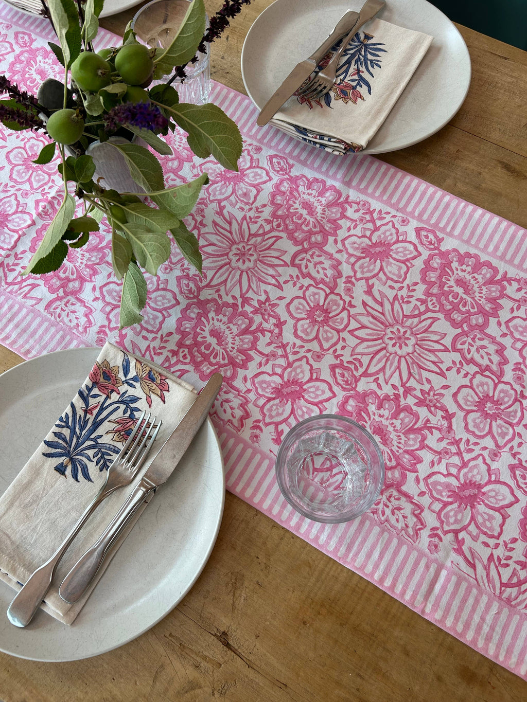 MEADOW SOFT PINK hand block printed runner