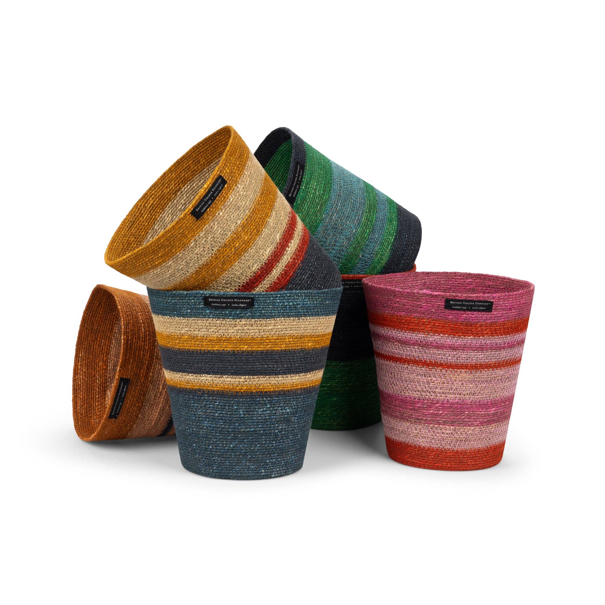 Seagrass Waste Paper Basket in Olive & Old Rose