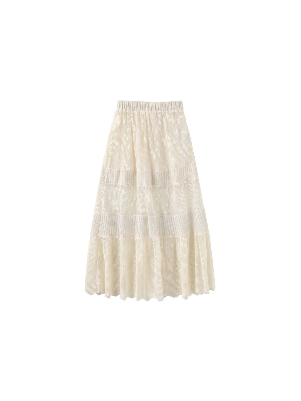 Textured Floral Print Lace Panel Skirt: FloralWhite / UN