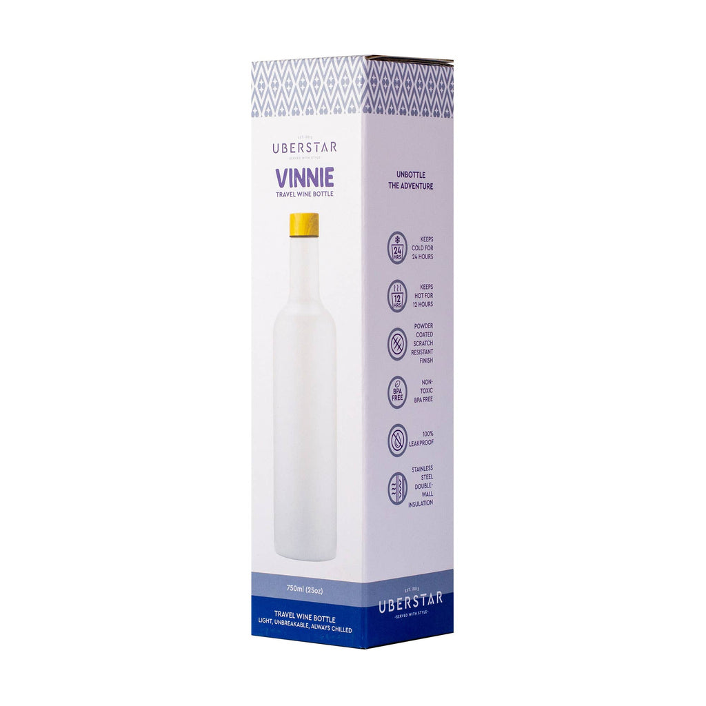 Double Wall Insulated Travel Wine Bottle - 750ml (25oz): White