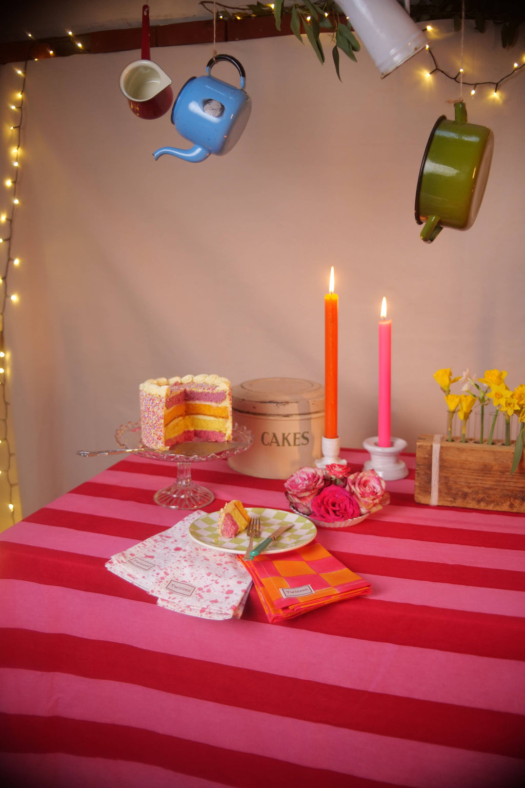 Pink and Red Stripe Tablecloth