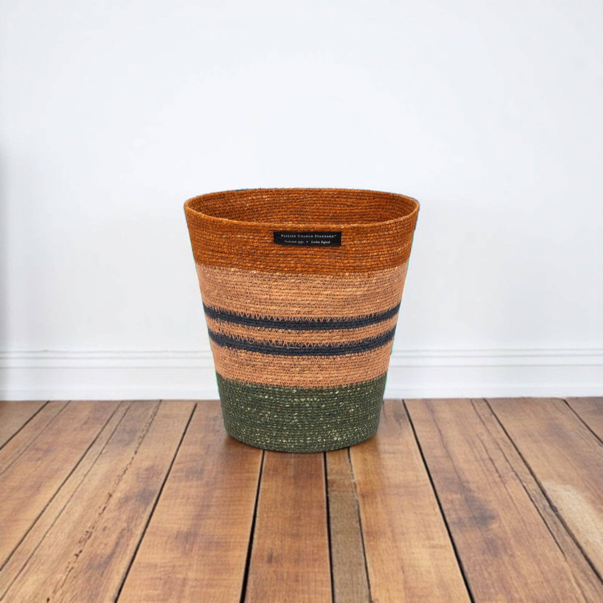 Seagrass Waste Paper Basket in Olive & Old Rose