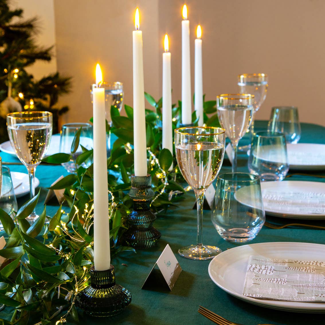 Sage Green Glass Candlestick Holder