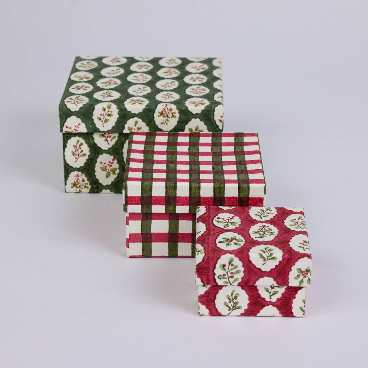 Block Printed Gift Boxes (Nested Set of 3) - Christmas Play