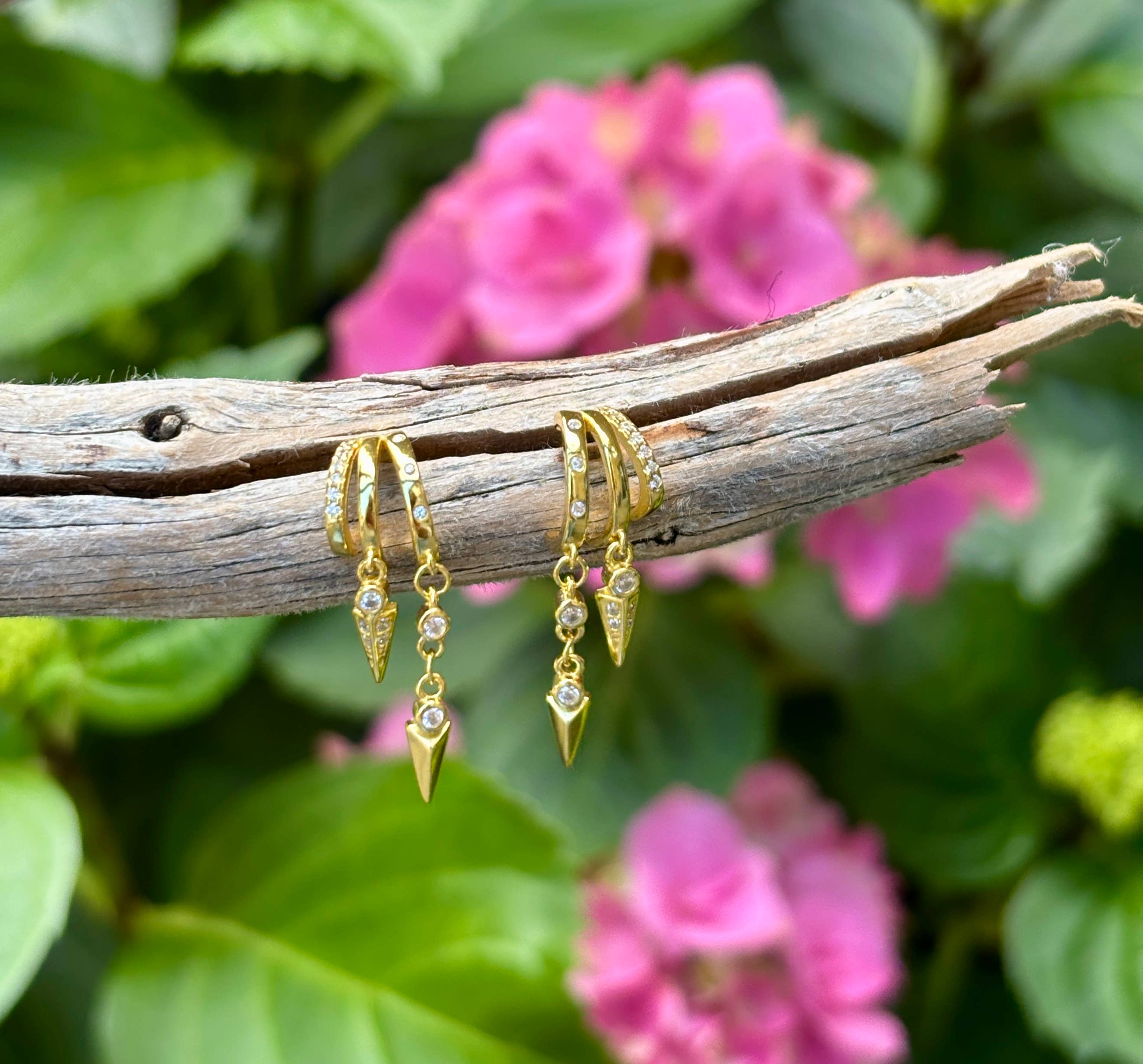 18ct Gold Plated Triple Hoop Dangle Earrings 