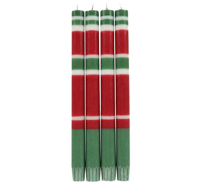 Striped Holiday Set - Oriental Red, Emerald and Pearl White Eco Dinner Candles