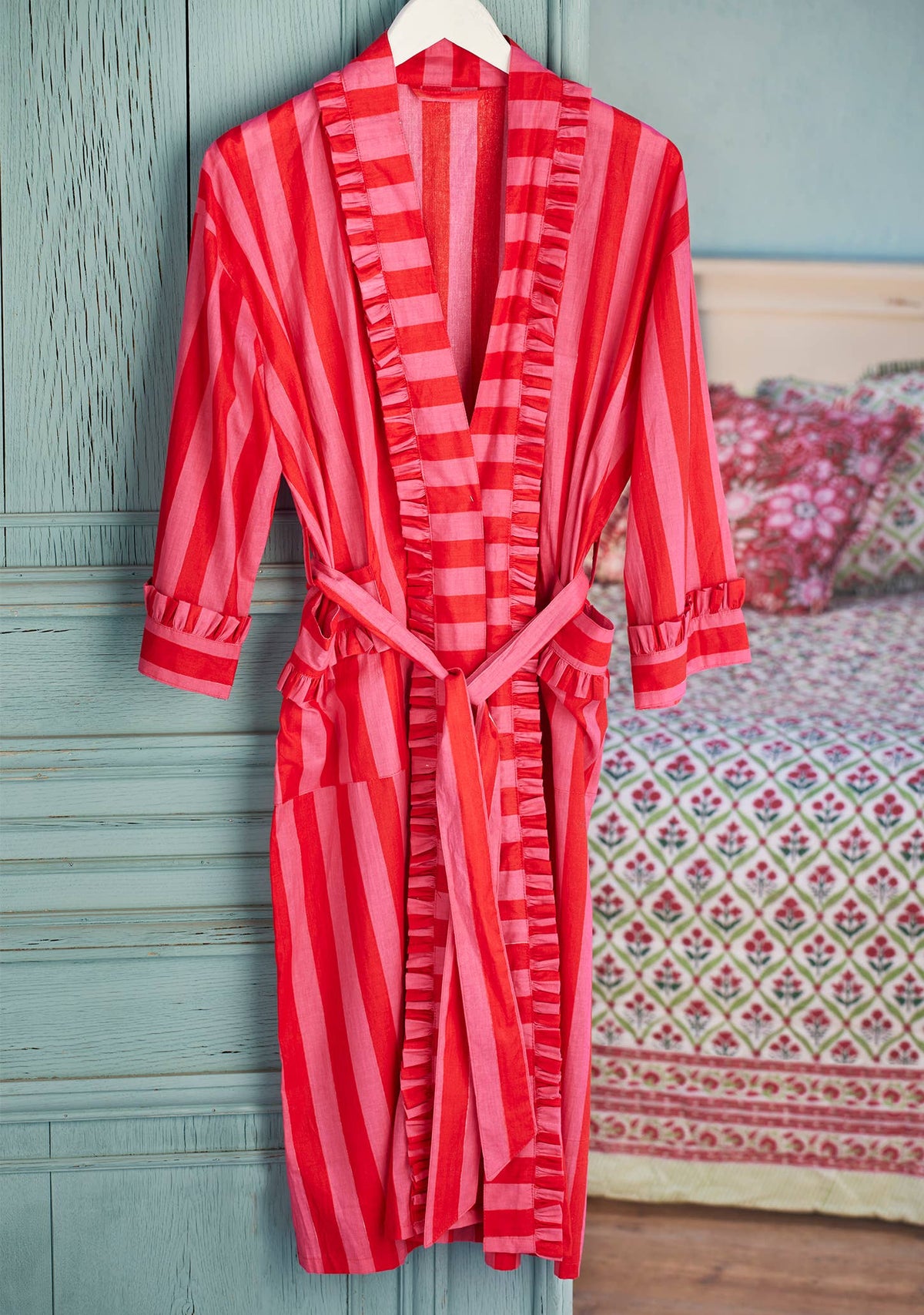 Bold Stripe Frill Dressing Gown